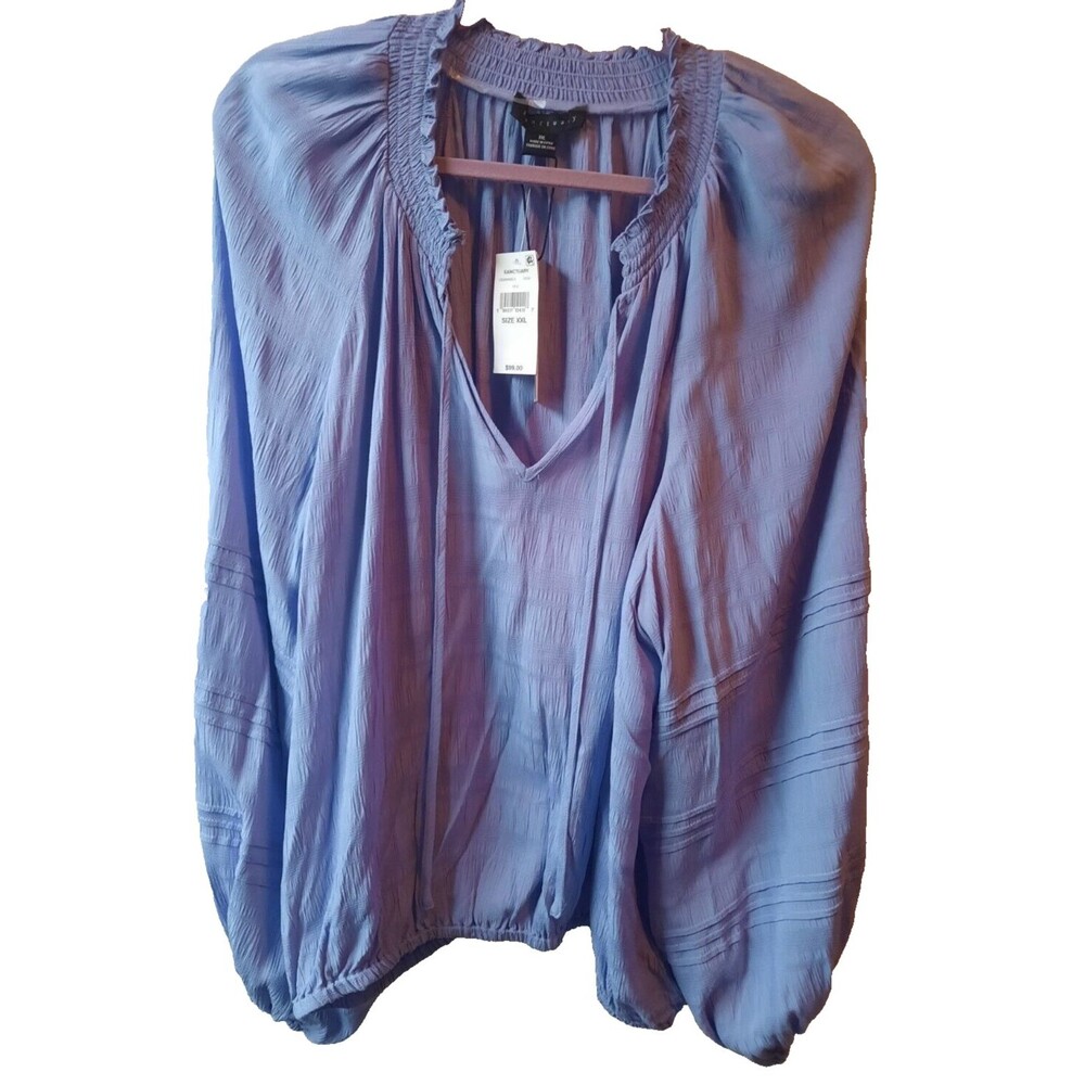 Sanctuary 2XL XXL Blouse Periwinkle Blue Long Sleeve Top Light Peasant Plus $99